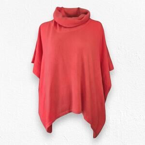 N Peal Coral Orange Cashmere Turtleneck Poncho Shawl Luxury Sweater One Size